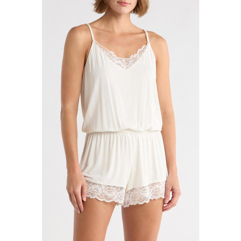 NWT! Posh Peanut Women's Lace Trim Pajama Romper White Size XL